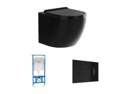 Hangend Toilet Pakket In Glanzend Zwart Met Inbouwreservoir En Bedieningsplaat - Javoine-Vente-unique Best