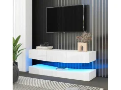 Hangend Tv-Meubel - Glanzend Gelakt - Led'S - Spaanplaat - Wit-Vente-unique Hot