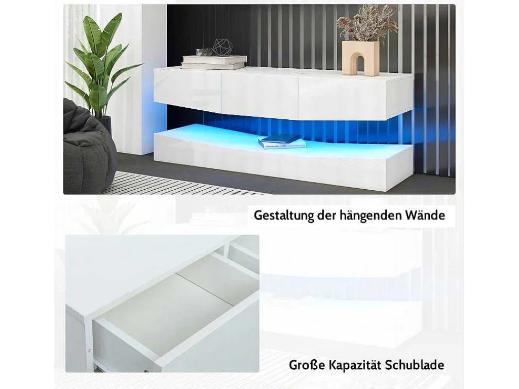 Hangend Tv-Meubel - Glanzend Gelakt - Led'S - Spaanplaat - Wit-Vente-unique Hot