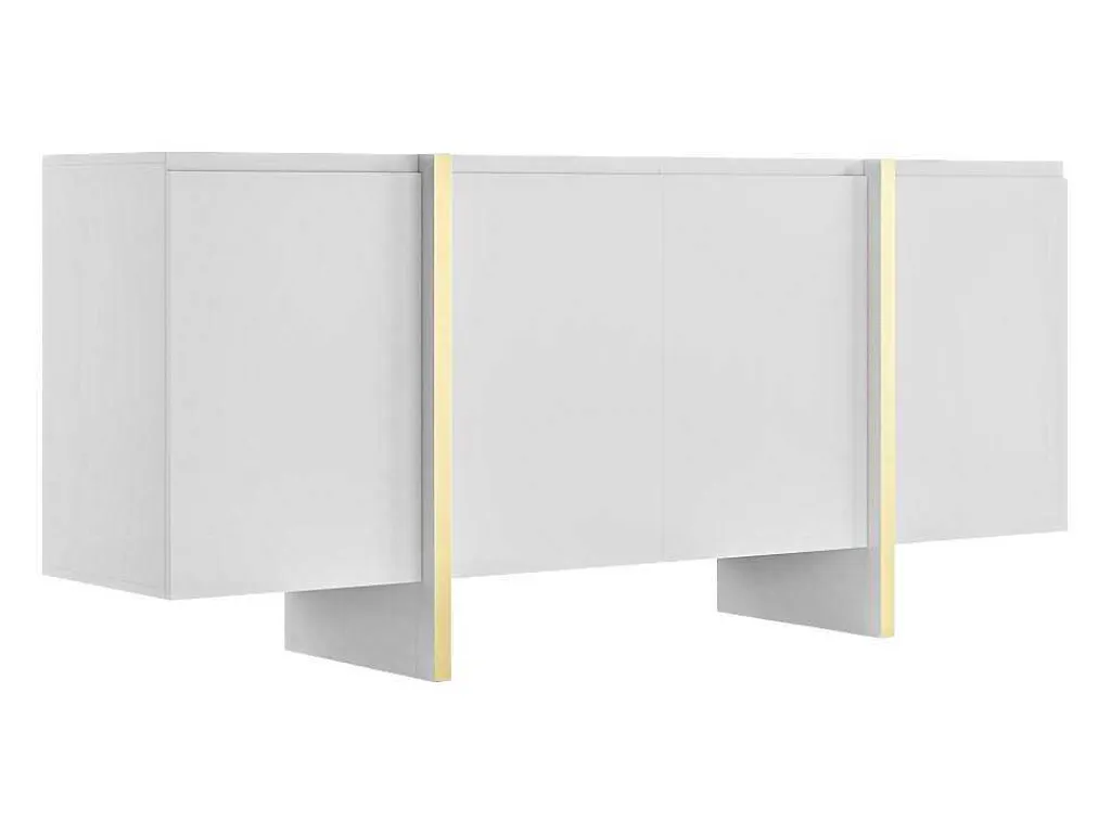 Hangend Tv-Meubel Met 4 Deuren Van Mdf - Wit En Goudkleurig - Luvonia-Vente-unique