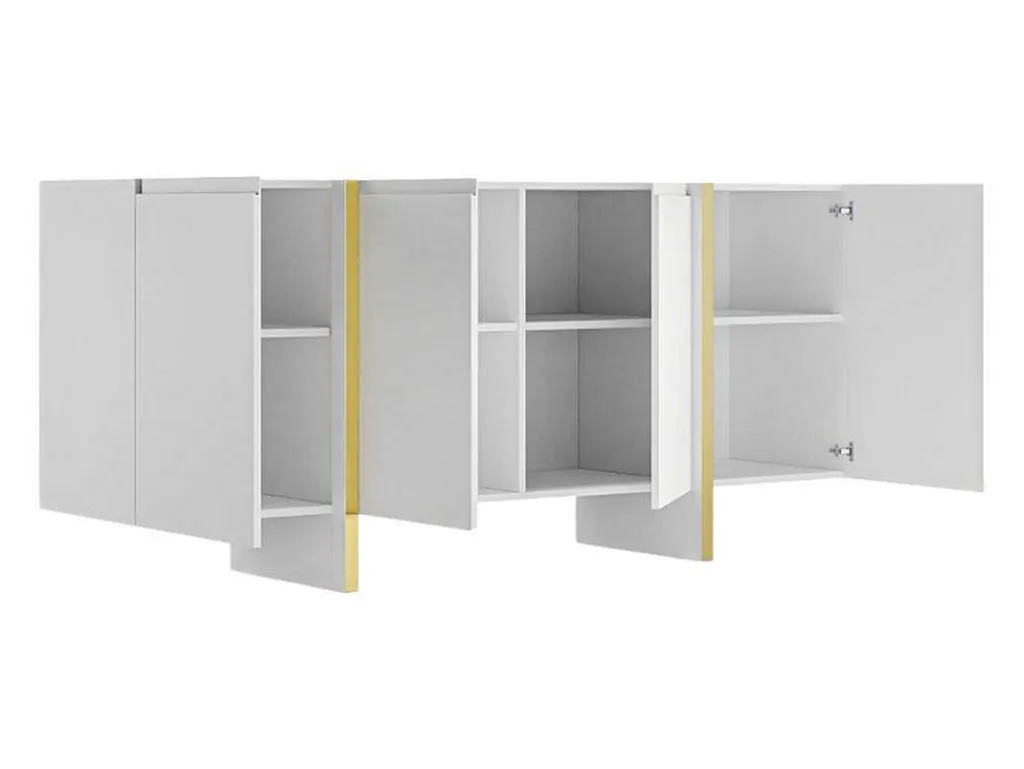 Hangend Tv-Meubel Met 4 Deuren Van Mdf - Wit En Goudkleurig - Luvonia-Vente-unique