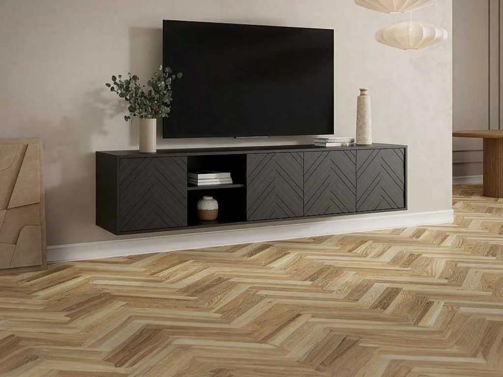 Hangend Tv-Meubel Met 4 Deuren En 2 Nissen Van Mdf - Zwart - Redonia-Vente-unique Discount