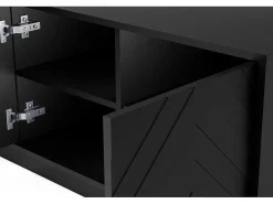 Hangend Tv-Meubel Met 4 Deuren En 2 Nissen Van Mdf - Zwart - Redonia-Vente-unique Discount