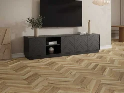 Hangend Tv-Meubel Met 4 Deuren En 2 Nissen Van Mdf - Zwart - Redonia-Vente-unique Discount