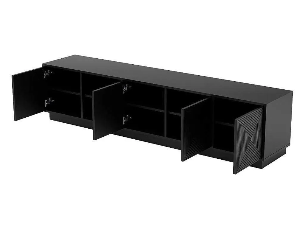 Hangend Tv-Meubel Met 4 Deuren En 2 Nissen Van Mdf - Zwart - Mezulia-Vente-unique Discount
