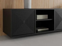 Hangend Tv-Meubel Met 4 Deuren En 2 Nissen Van Mdf - Zwart - Mezulia-Vente-unique Discount