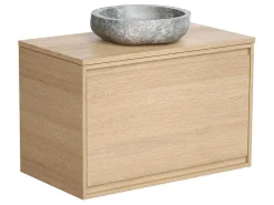 Hangend Wastafelmeubel Met Opzetwastafel In Steen Eikenfineer 80 Cm Mesliva-Vente-unique Hot