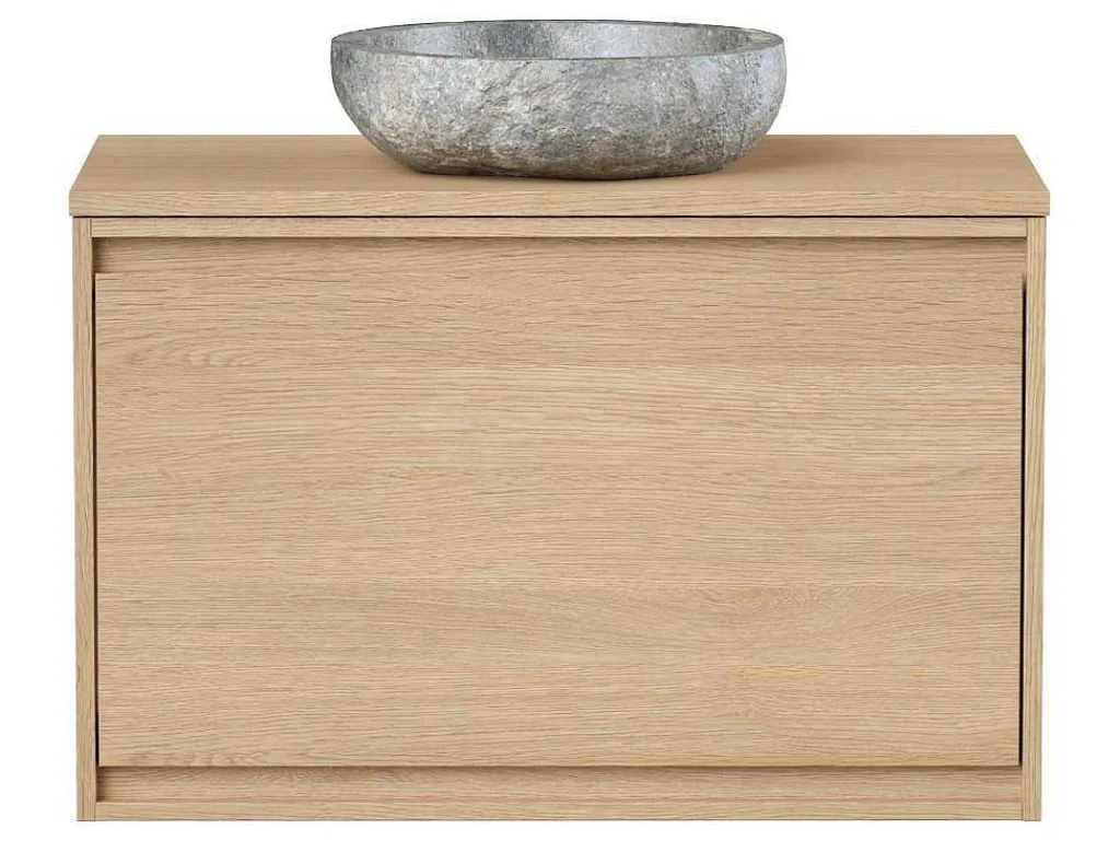Hangend Wastafelmeubel Met Opzetwastafel In Steen Eikenfineer 80 Cm Mesliva-Vente-unique Hot