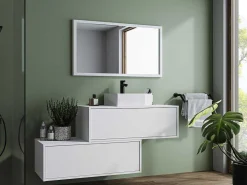 Hangende Badkamerkast In Wit Met Enkele Wastafel En Twee Lades - 94 Cm - Teana Ii-Vente-unique Sale