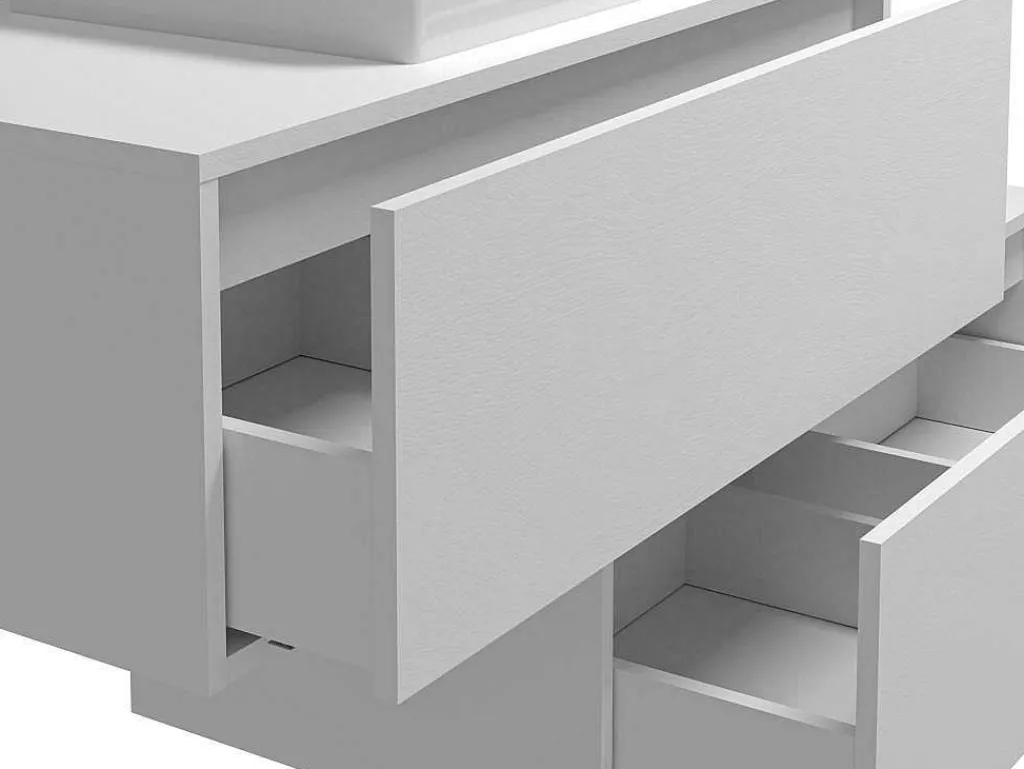 Hangende Badkamerkast In Wit Met Enkele Wastafel En Twee Lades - 94 Cm - Teana Ii-Vente-unique Sale