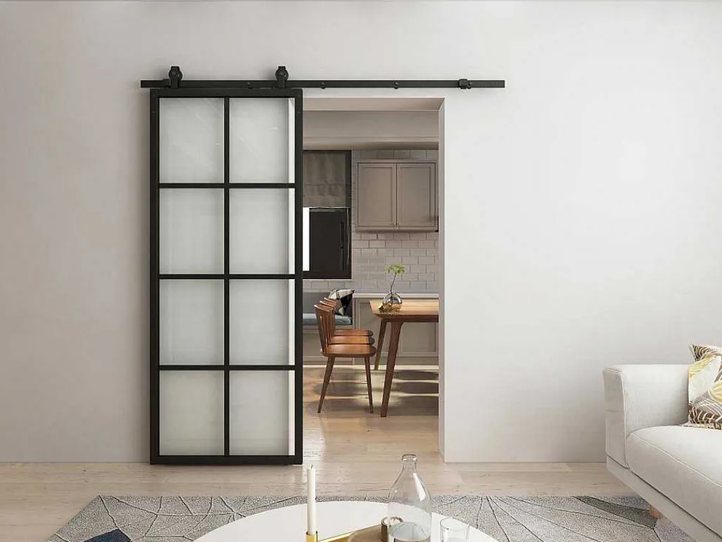 Hangende Schuifdeur H205 X L83 Cm Van Aluminium En Transparant Gehard Glas Wilden-Vente-unique Sale