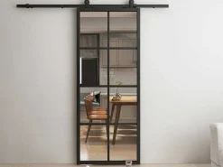 Hangende Schuifdeur H205 X L83 Cm Van Aluminium En Transparant Gehard Glas Wilden-Vente-unique Sale