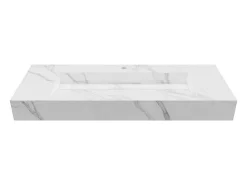 Hangende Solid Surface Wastafel In Wit Marmer Effect Takotna - L.120.2 X B.45.2 X H.8 Cm-Shower & Design Hot