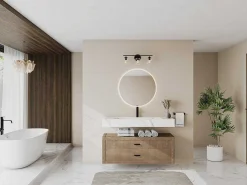 Hangende Solid Surface Wastafel In Wit Marmer Effect Takotna - L.120.2 X B.45.2 X H.8 Cm-Shower & Design Hot