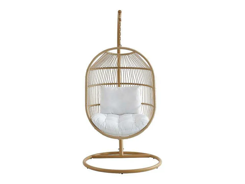 Hangfauteuil Van Gevlochten Hars En Touw - Licht Naturel Met Wit Kussen - Lucera Van-MYLIA Hot