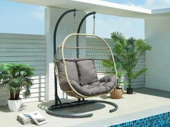 Hangfauteuil Voor 2 Personen Van Gevlochten Hars - Licht Naturel Met Antracietgrijs Kussen - Lissandra Van-MYLIA Best