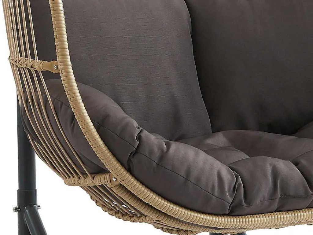 Hangfauteuil Voor 2 Personen Van Gevlochten Hars - Licht Naturel Met Antracietgrijs Kussen - Lissandra Van-MYLIA Best