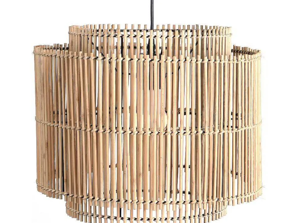 Hanglamp Etnische Stijl Van Bamboe En Zwart Metaal - D 40 X H 120 Cm - Parana-OZAIA