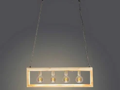 Hanglamp In Industriele Stijl Olius - Hout En Metaal - 4 Lampen - H31 X L100 Cm - Naturel En Zwart-OZAIA Online