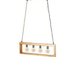 Hanglamp In Industriele Stijl Olius - Hout En Metaal - 4 Lampen - H31 X L100 Cm - Naturel En Zwart-OZAIA Online