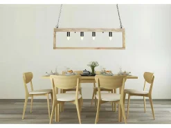 Hanglamp In Industriele Stijl Olius - Hout En Metaal - 4 Lampen - H31 X L100 Cm - Naturel En Zwart-OZAIA Online