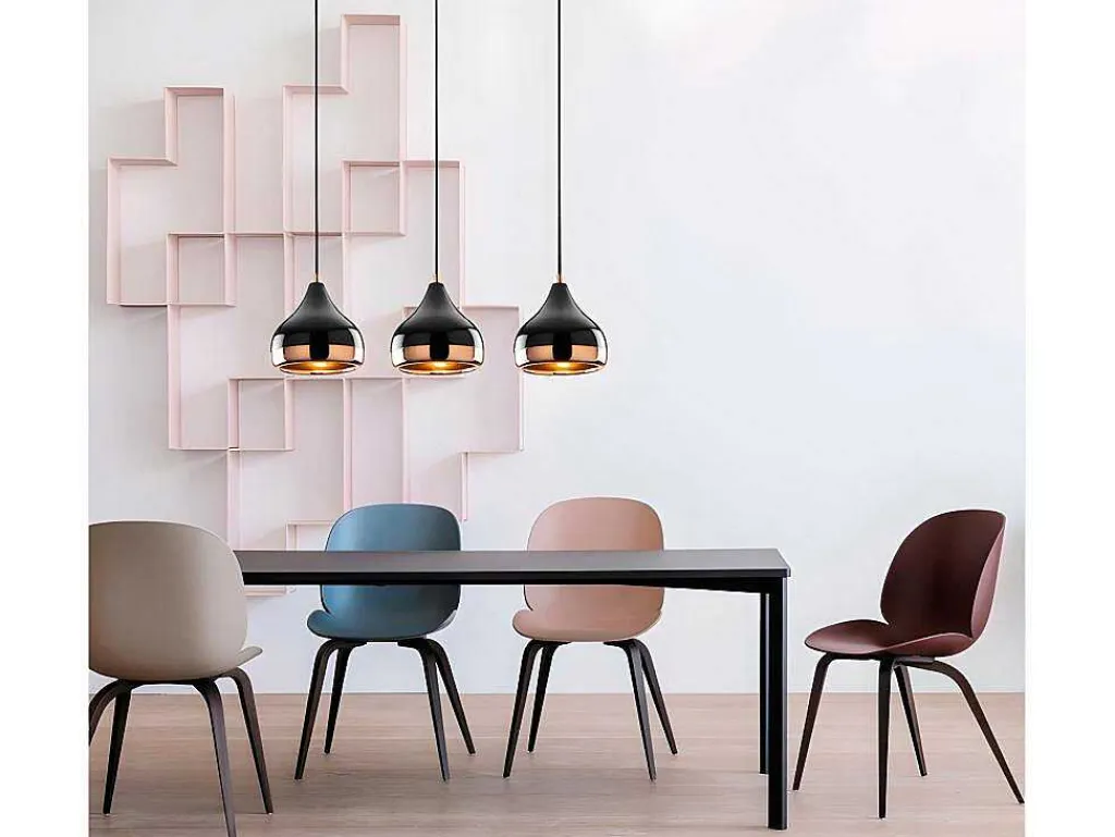 Hanglamp Met Verstelbare Hoogte Yildo - 3 Kappen - L67 X H25/111 Cm - Zwart En Koperkleurig-OZAIA New