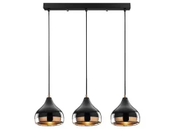 Hanglamp Met Verstelbare Hoogte Yildo - 3 Kappen - L67 X H25/111 Cm - Zwart En Koperkleurig-OZAIA New