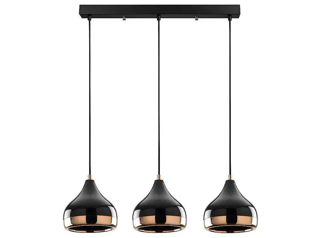 Hanglamp Met Verstelbare Hoogte Yildo - 3 Kappen - L67 X H25/111 Cm - Zwart En Koperkleurig-OZAIA New