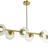Hanglamp Van Geborsteld Messing En 6 Glazen Bollen - B128 Cm - Yukon-OZAIA New