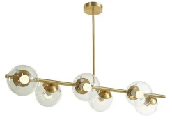 Hanglamp Van Geborsteld Messing En 6 Glazen Bollen - B128 Cm - Yukon-OZAIA New