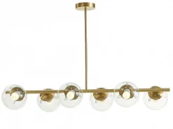 Hanglamp Van Geborsteld Messing En 6 Glazen Bollen - B128 Cm - Yukon-OZAIA New
