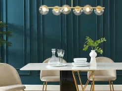 Hanglamp Van Geborsteld Messing En 6 Glazen Bollen - B128 Cm - Yukon-OZAIA New