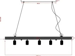 Hanglamp Van Hout Julbo Met 5 Lampen In Industriele Stijl - Hout En Metaal - H17,5 X L100 Cm - Naturel En Zwart-Vente-unique Discount