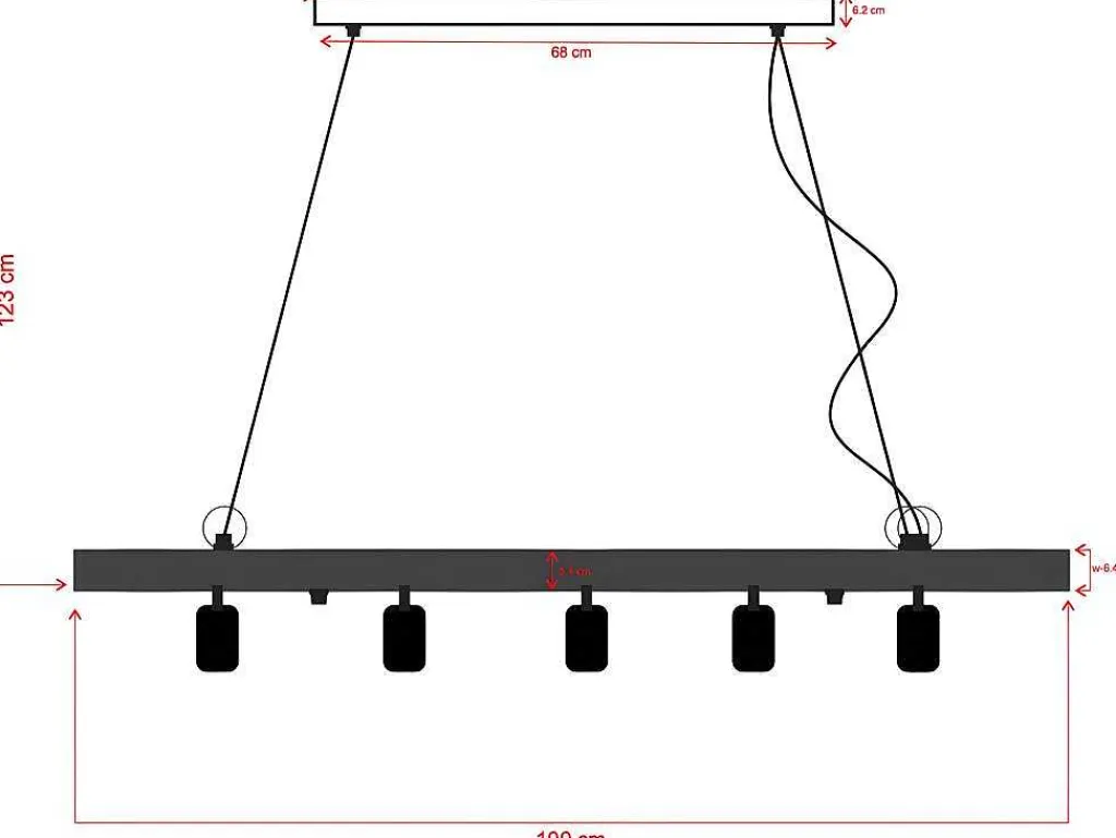 Hanglamp Van Hout Julbo Met 5 Lampen In Industriele Stijl - Hout En Metaal - H17,5 X L100 Cm - Naturel En Zwart-Vente-unique Discount