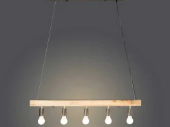 Hanglamp Van Hout Julbo Met 5 Lampen In Industriele Stijl - Hout En Metaal - H17,5 X L100 Cm - Naturel En Zwart-Vente-unique Discount