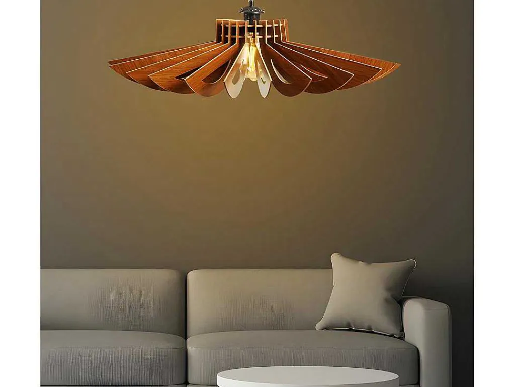 Hanglamp Van Mdf - D. 68 Cm X H. 50 Cm - Walnootkleur - Farita-OZAIA Hot