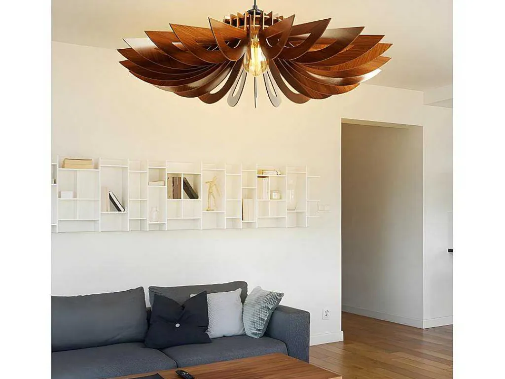 Hanglamp Van Mdf - D. 68 Cm X H. 50 Cm - Walnootkleur - Farita-OZAIA Hot