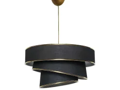 Hanglamp Van Stof En Metaal - D. 40 X H. 30 - 70 Cm - Zwart En Goudkleurig - Tairon-OZAIA Outlet