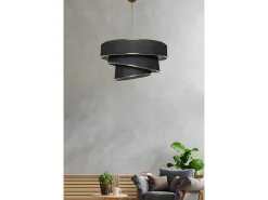 Hanglamp Van Stof En Metaal - D. 40 X H. 30 - 70 Cm - Zwart En Goudkleurig - Tairon-OZAIA Outlet
