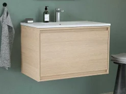 Hangmeubel Voor Badkamer Met Inbouwwastafel - Eikenfineer - 80 Cm - Mesliva-Vente-unique Clearance