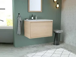 Hangmeubel Voor Badkamer Met Inbouwwastafel - Eikenfineer - 80 Cm - Mesliva-Vente-unique Clearance