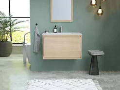 Hangmeubel Voor Badkamer Met Inbouwwastafel - Eikenfineer - 80 Cm - Mesliva-Vente-unique Clearance