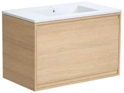Hangmeubel Voor Badkamer Met Inbouwwastafel - Eikenfineer - 80 Cm - Mesliva-Vente-unique Clearance