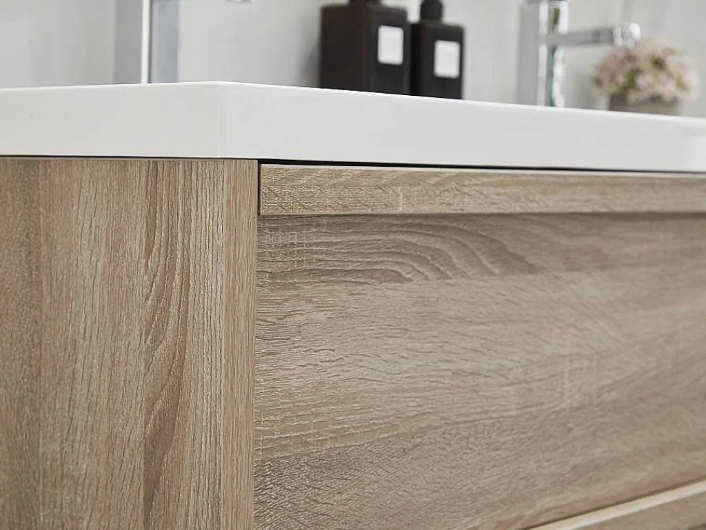 Hangmeubel Voor Badkamer Met Inbouwwastafel - Licht Naturel - 120 Cm - Quadra-Vente-unique Discount