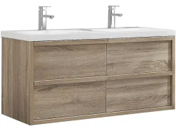 Hangmeubel Voor Badkamer Met Inbouwwastafel - Licht Naturel - 120 Cm - Quadra-Vente-unique Discount