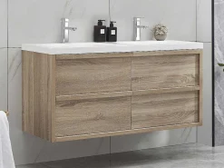 Hangmeubel Voor Badkamer Met Inbouwwastafel - Licht Naturel - 120 Cm - Quadra-Vente-unique Discount
