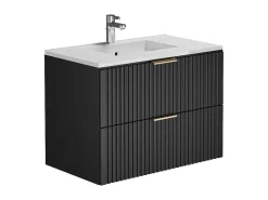 Hangmeubel Voor Badkamer Met Strepen Met Inbouwwastafel - Zwart - 80 Cm - Zevara-Vente-unique Discount
