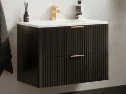 Hangmeubel Voor Badkamer Met Strepen Met Inbouwwastafel - Zwart - 80 Cm - Zevara-Vente-unique Discount