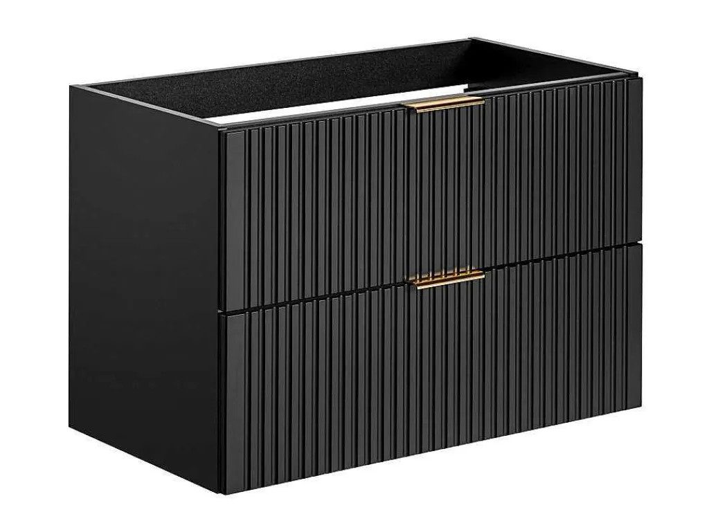 Hangmeubel Voor Badkamer Met Strepen Met Inbouwwastafel - Zwart - 80 Cm - Zevara-Vente-unique Discount
