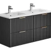 Hangmeubel Voor Badkamer Met Strepen Met Inbouwwastafel - Zwart - 120 Cm - Zevara-Vente-unique Online